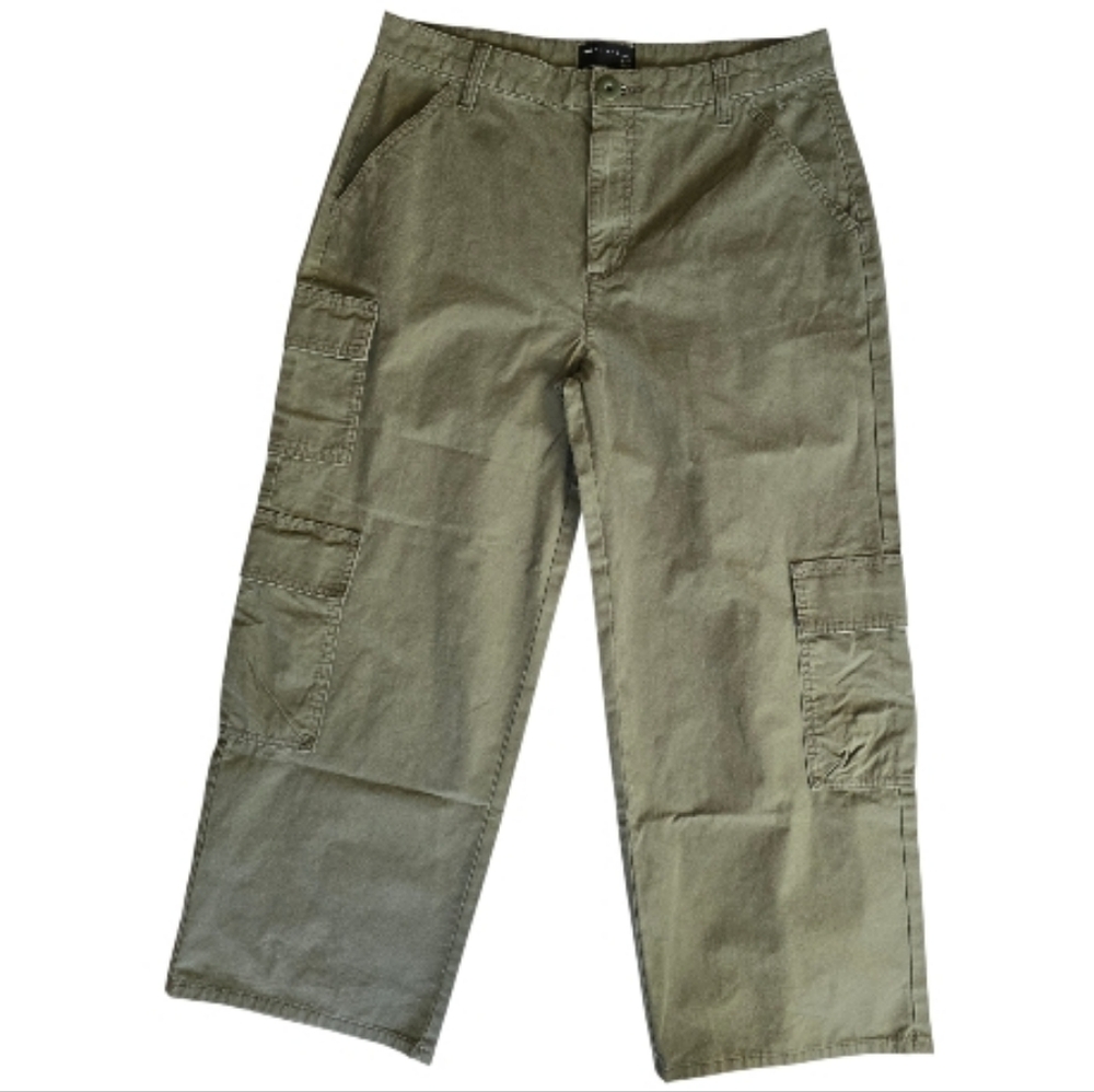 Asos Design Olive Green 100% Cotton Wide Leg Cargo Pants Size 10‎ Petite Nwot